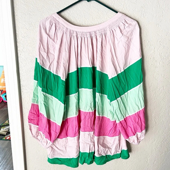 Crown & Ivy Top Women's 2X Striped Color Block Split V Neck Preppy Southern - Picture 2 of 7